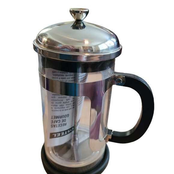 Arcosteel Coffee French Press Glass and Silver 8 Cup with Coaster DH638 - Picture 3 of 9